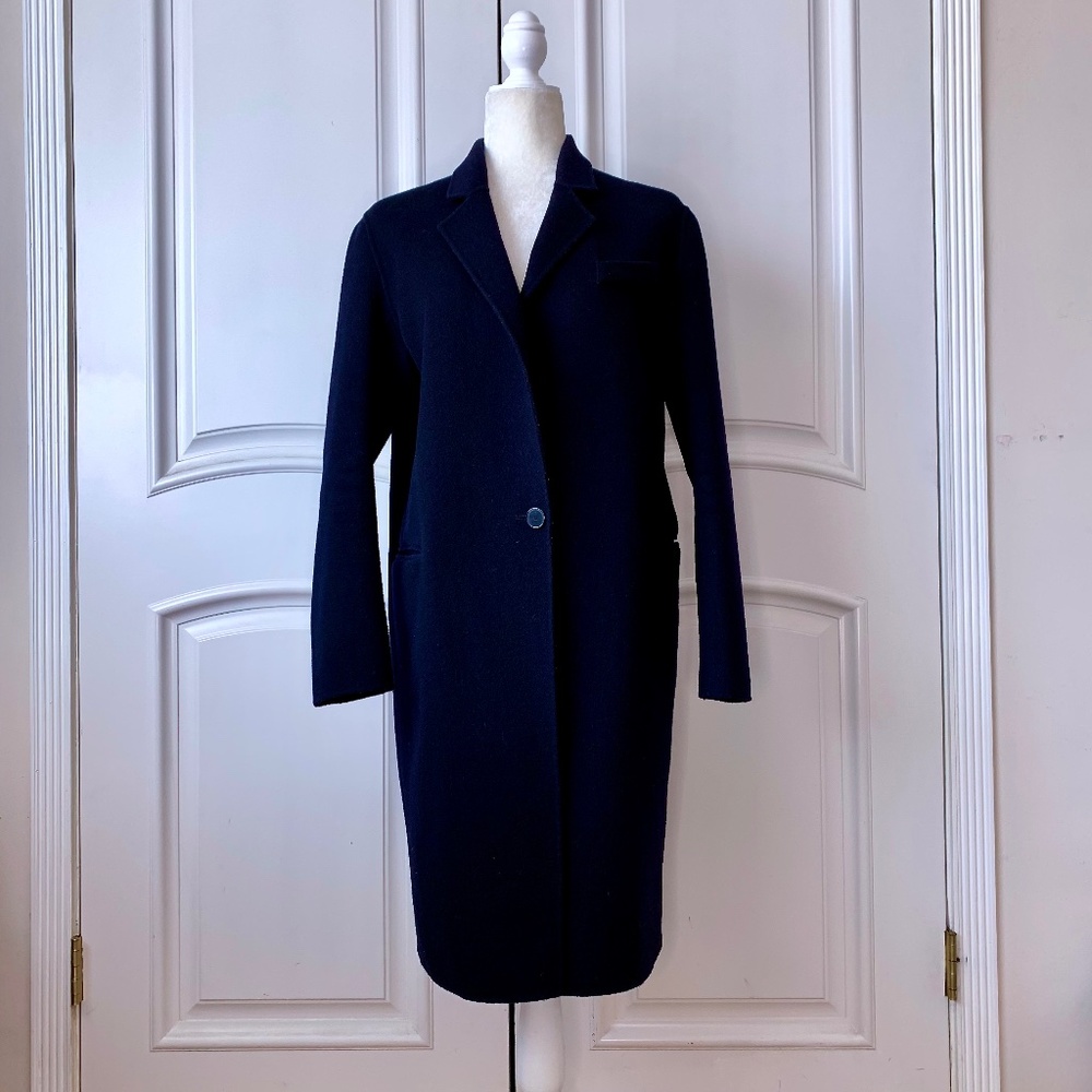 SANDRO DOUBLE-SIDED SINGLE-BUTTON WOOL COAT BLUE